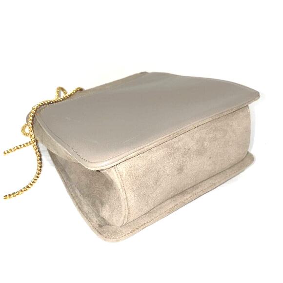Frenchy of California taupe suede & leather shoulder bag purse gold chain handle